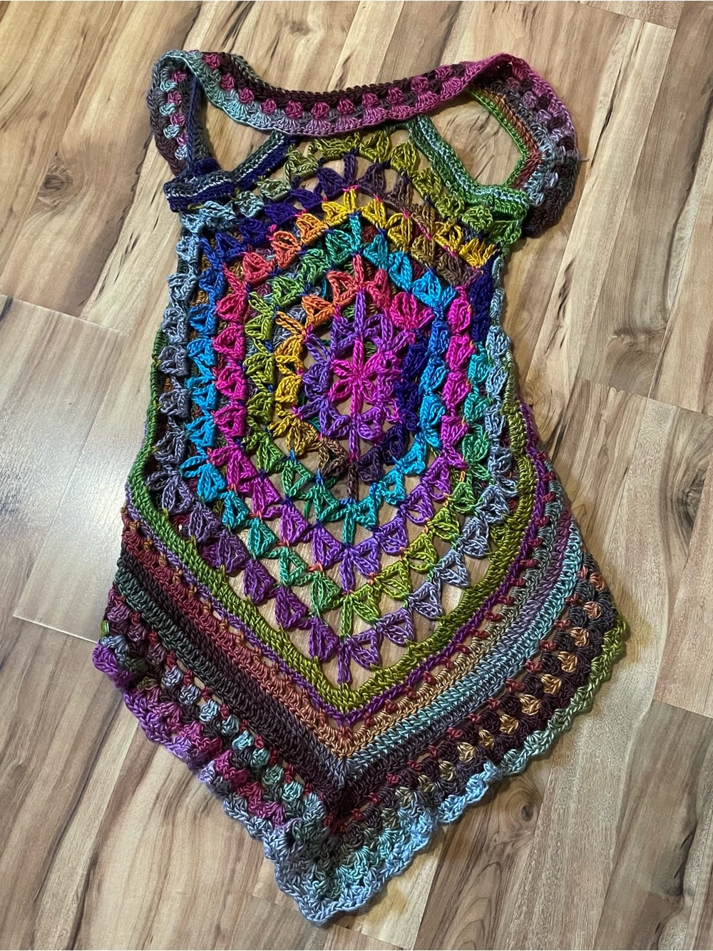 Handmade Crochet Festival Dress • Vibrant Rainbow Geometric Pixie Dress
